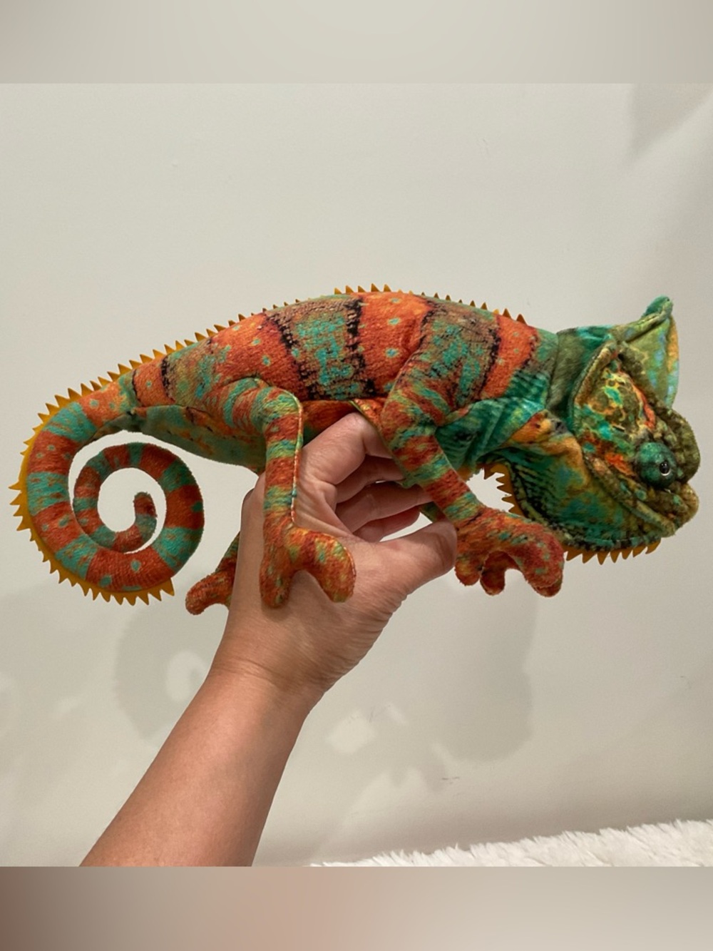 Multicolor Green & Orange Chameleon Plush for Small Pets
